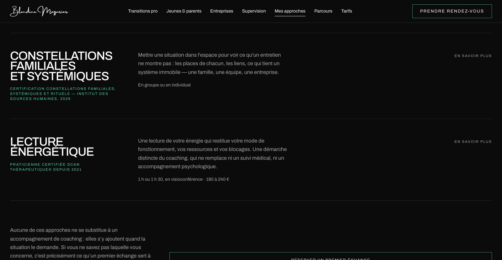 La page des approches du site de Blandine Mazurier